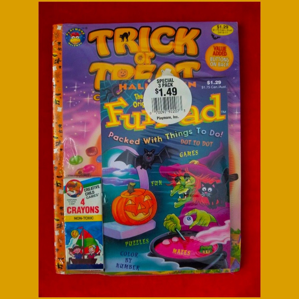 VTG Halloween Special 3 Pack Kids Coloring Book, Fun Activity Book & Crayons NEW